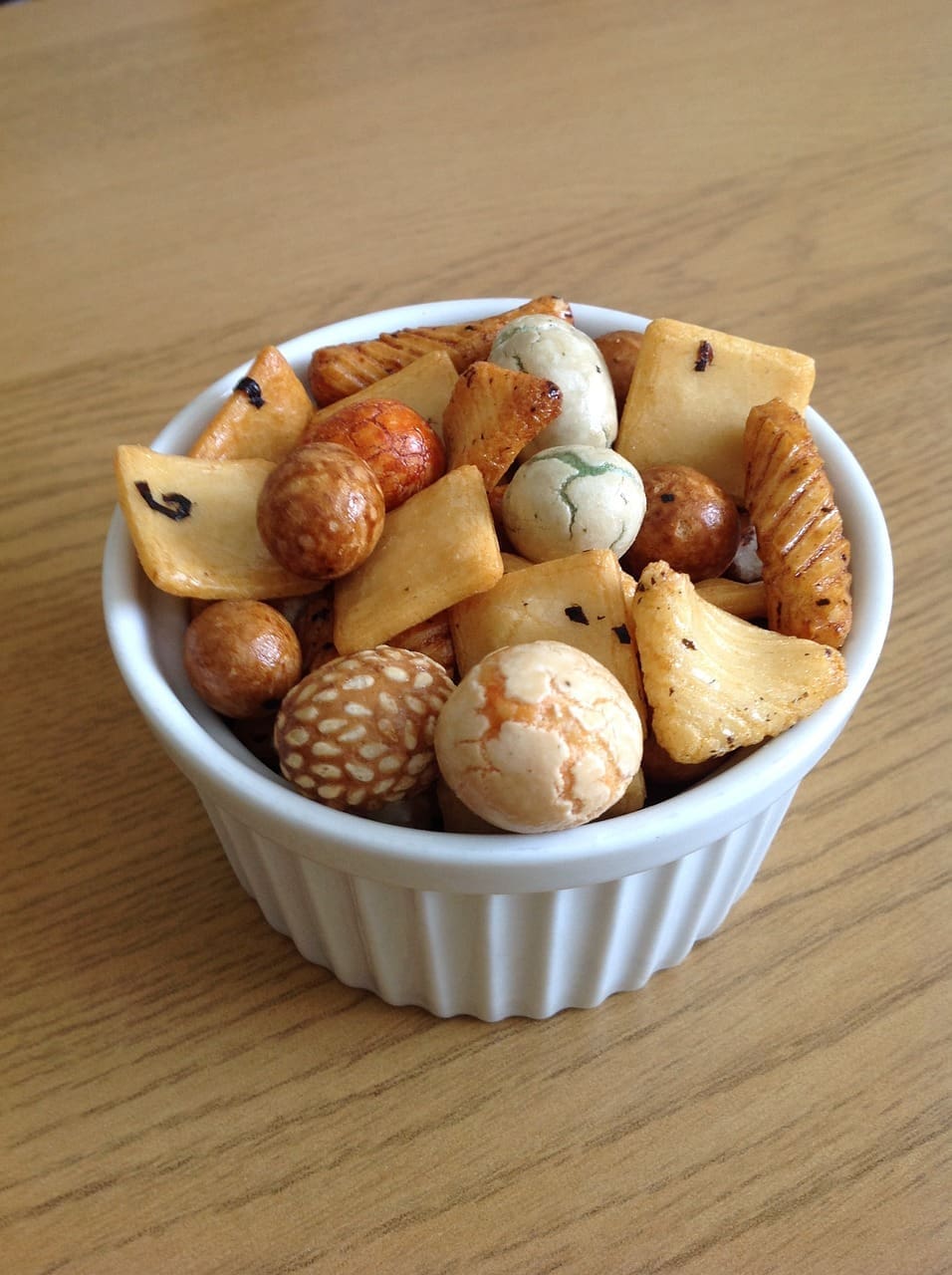 Assorted Japanese rice crackers displayed for sale
